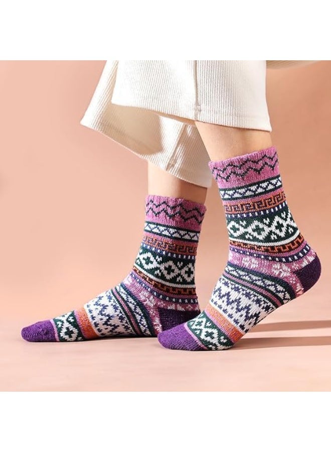 CLENEA Wool Socks,Wool Socks for Women,5 Pairs Crew Socks for Women,Wool Socks,Mens Boot Socks,Hiking Socks,Women Long Cozy Socks - Image 4